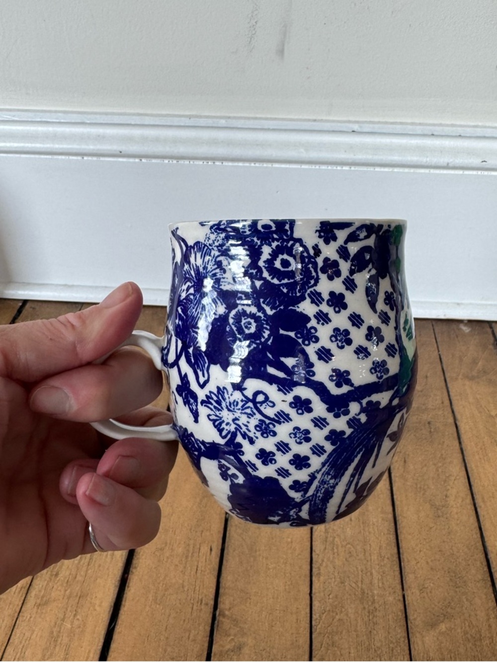 Anthropologie Homegrown Blue Floral Bird Print K Initial Monogram Letter Mug - Picture 3 of 5